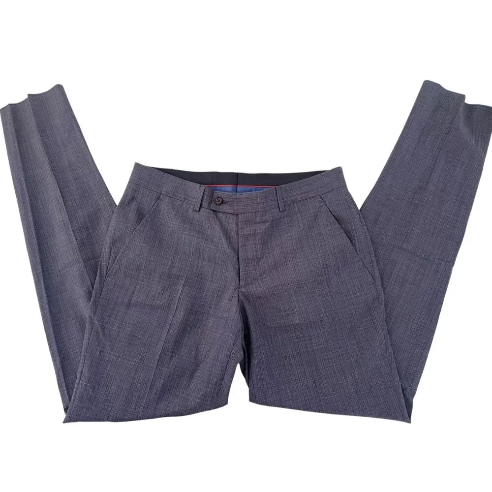 Ted Baker Karl Slim Fit 100% Wool Dress Pants, Micro Plaid Blue | 33 Short Unhem - Picture 3 of 14